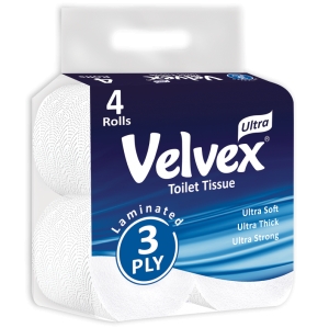Velvex Ultra 3 Ply Toilet Tissue – 4 Pack